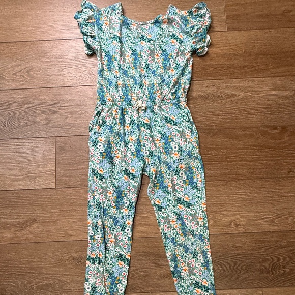 Tea Collection Other - Tea Collection Girls Floral Jumpsuit, Size 14, Ruffle Sleeve, Green, Cotton